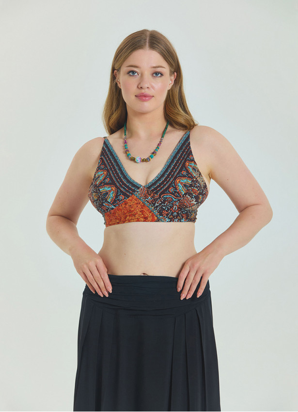 Lace Up Open Back Adjustable Brown Plus Size Blouse 4661